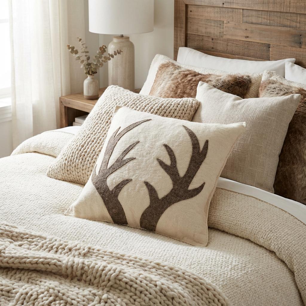 Hand Felted Wool Pillow - Gray Antlers Cream - 20" Arcadia Home