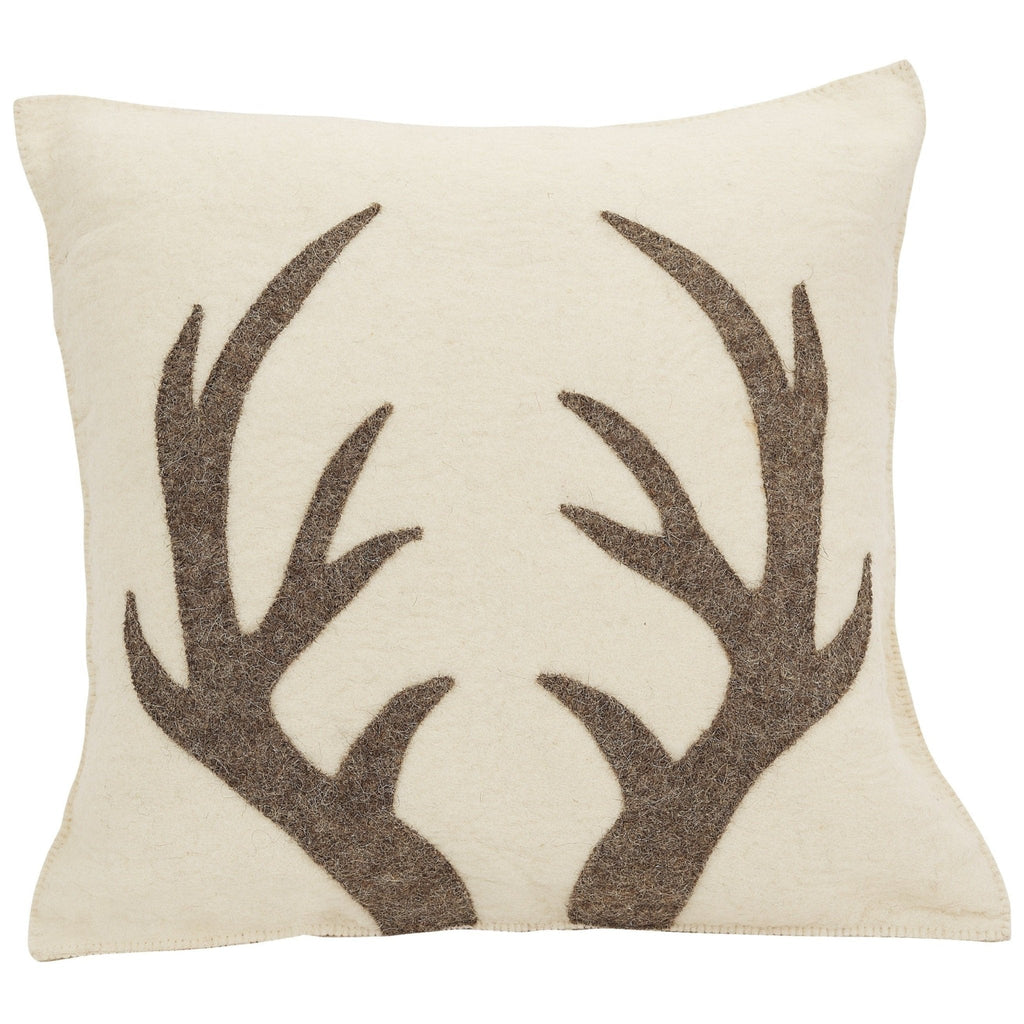 Hand Felted Wool Pillow - Gray Antlers Cream - 20" Arcadia Home