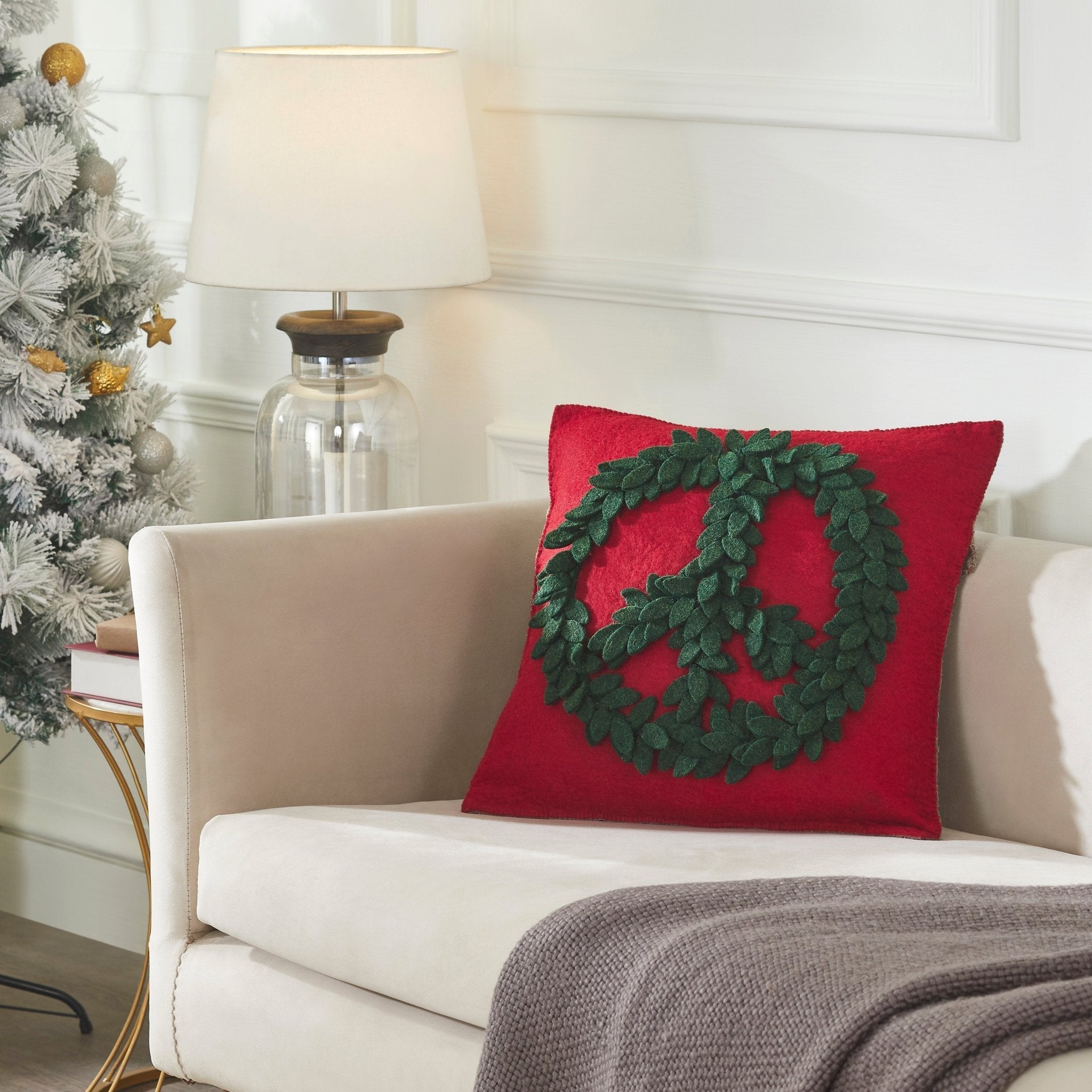 Hand Felted Wool Pillow, Green Peace Sign Red‚ 20" Arcadia Home - Che Cose Belle