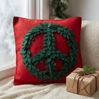Hand Felted Wool Pillow, Green Peace Sign Red‚ 20" Arcadia Home