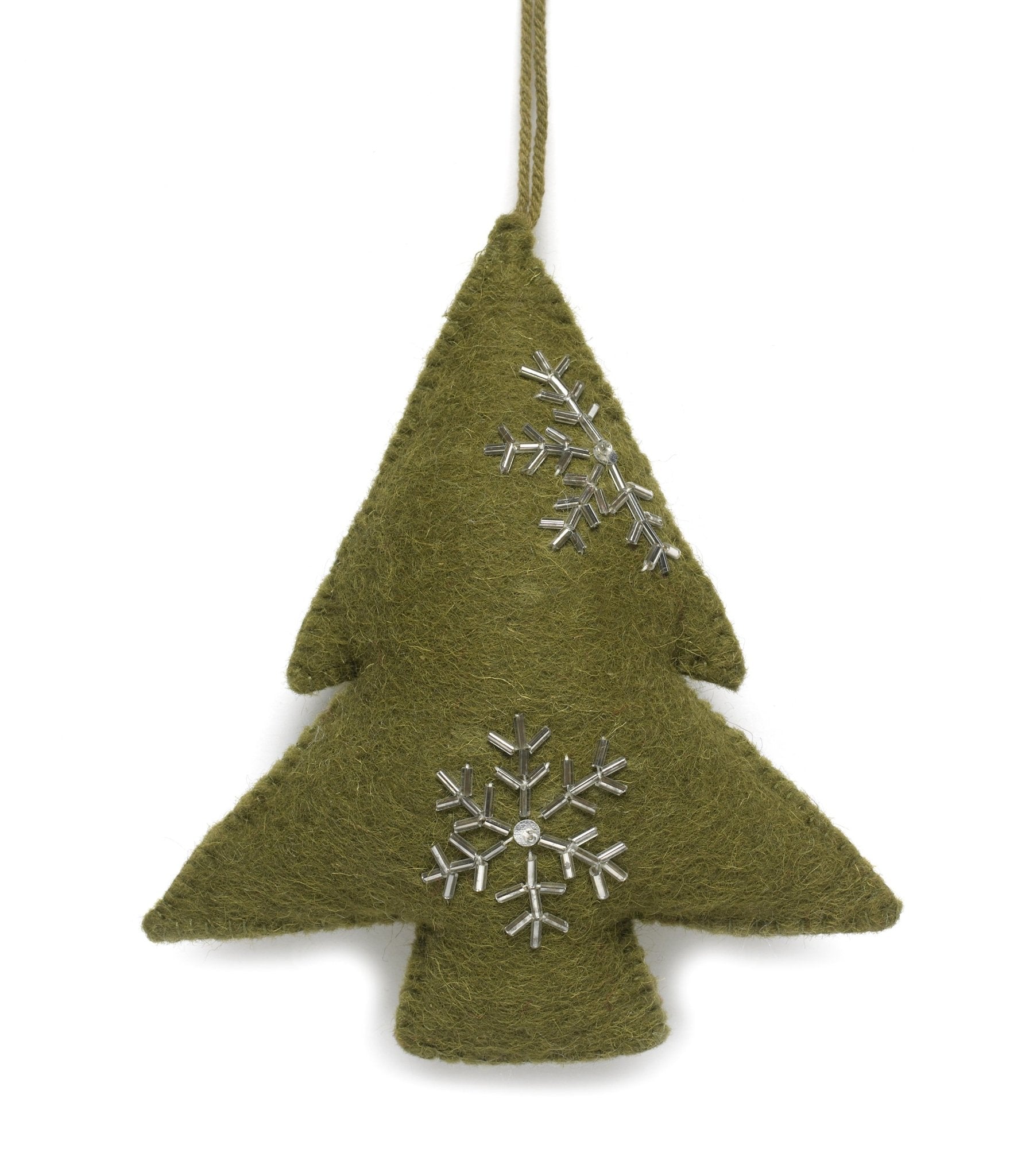 Hand Felted Wool Tree-Ornament -Green White Hand Beading Arcadia Home