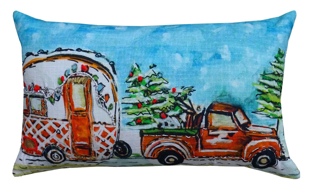 Hand Illustrated Christmas Cravan Holiday Pillow (14"X20") - Che Cose Belle