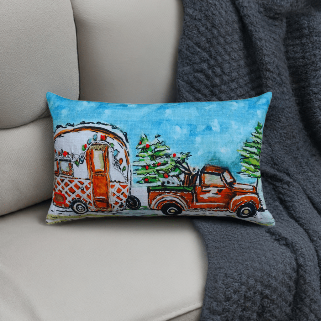 Hand Illustrated Christmas Cravan Holiday Pillow (14"X20") - Che Cose Belle