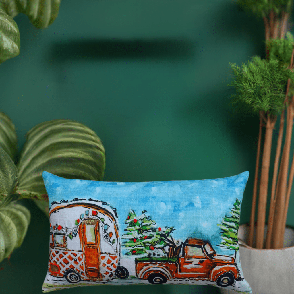 Hand Illustrated Christmas Cravan Holiday Pillow (14"X20") - Che Cose Belle