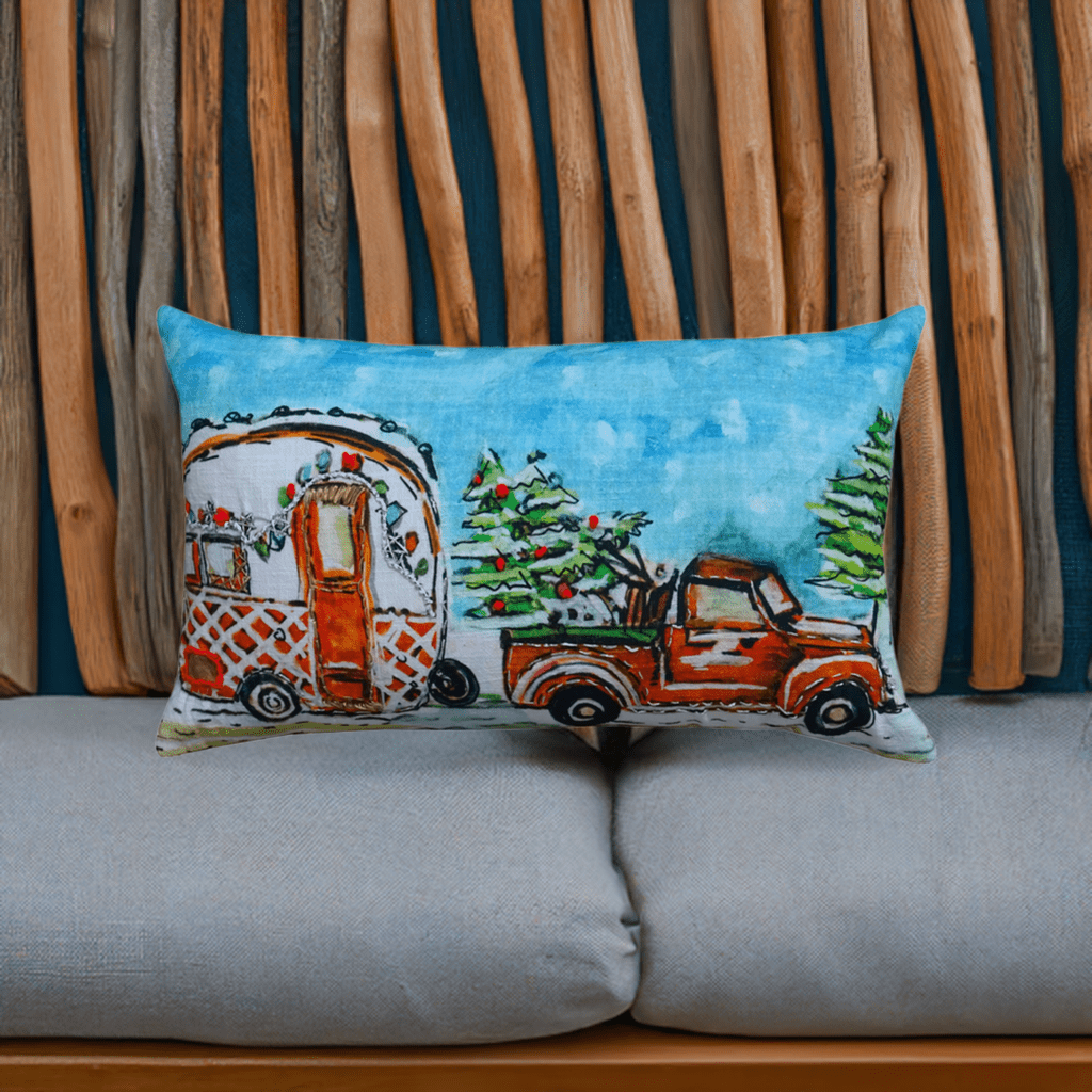 Hand Illustrated Christmas Cravan Holiday Pillow (14"X20") - Che Cose Belle
