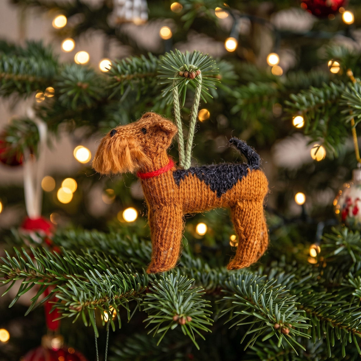 Hand Knit Alpaca Wool Christmas Ornament - Airedale Dog Arcadia Home - Che Cose Belle