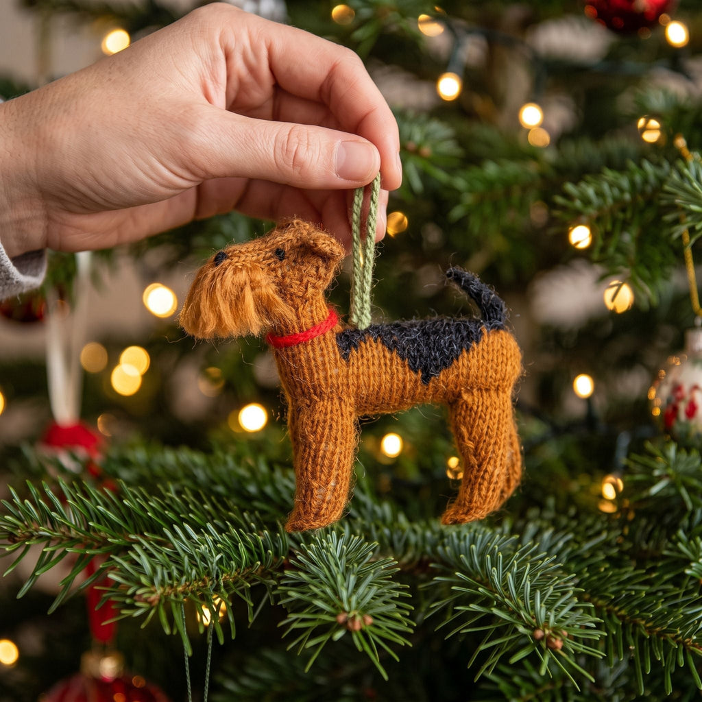 Hand Knit Alpaca Wool Christmas Ornament - Airedale Dog Arcadia Home - Che Cose Belle