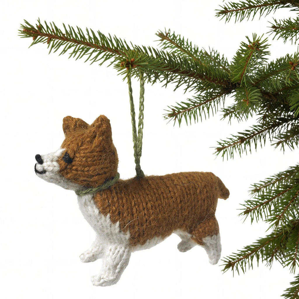 Hand Knit Alpaca Wool Christmas Ornament - Corgi Dog Arcadia Home