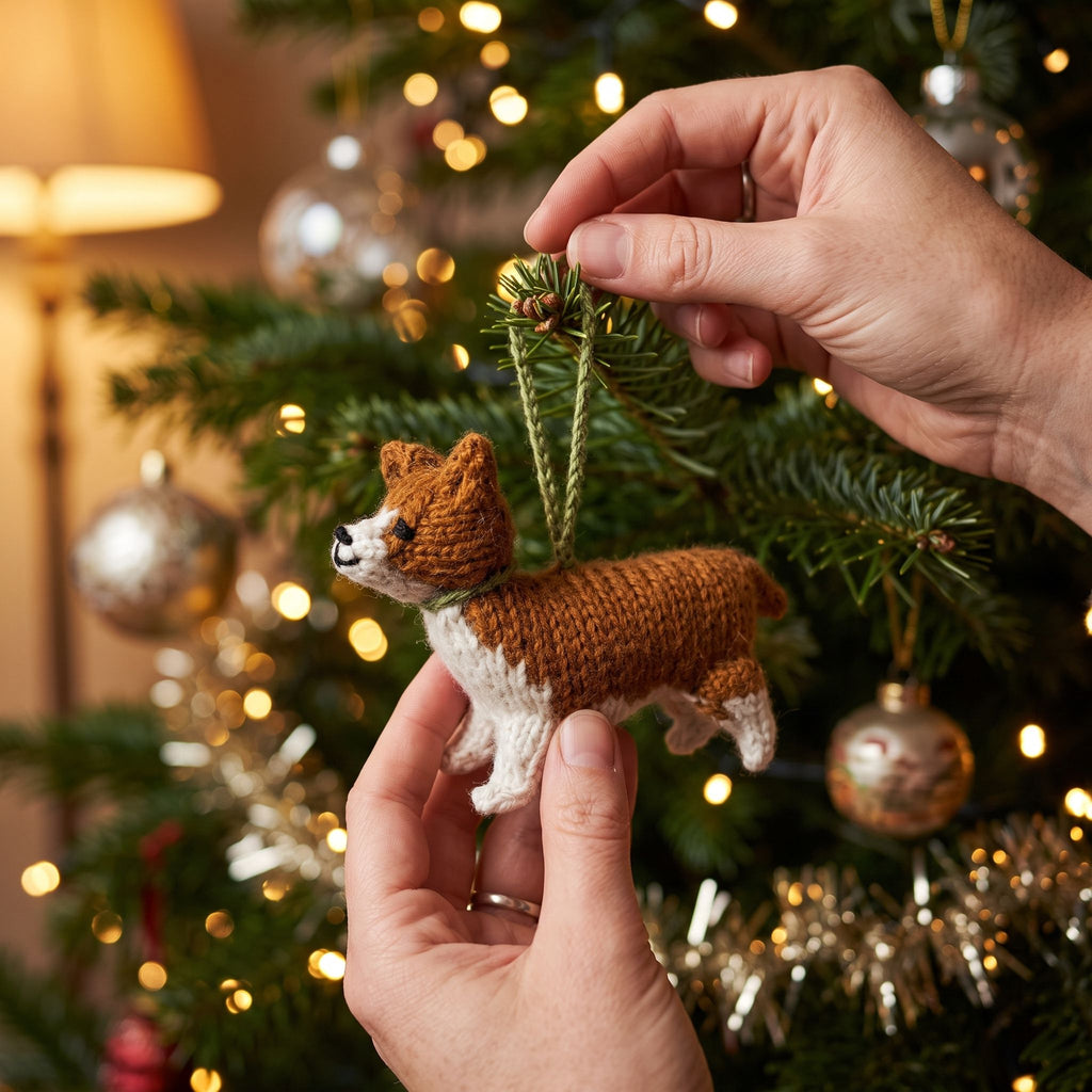 Hand Knit Alpaca Wool Christmas Ornament - Corgi Dog Arcadia Home