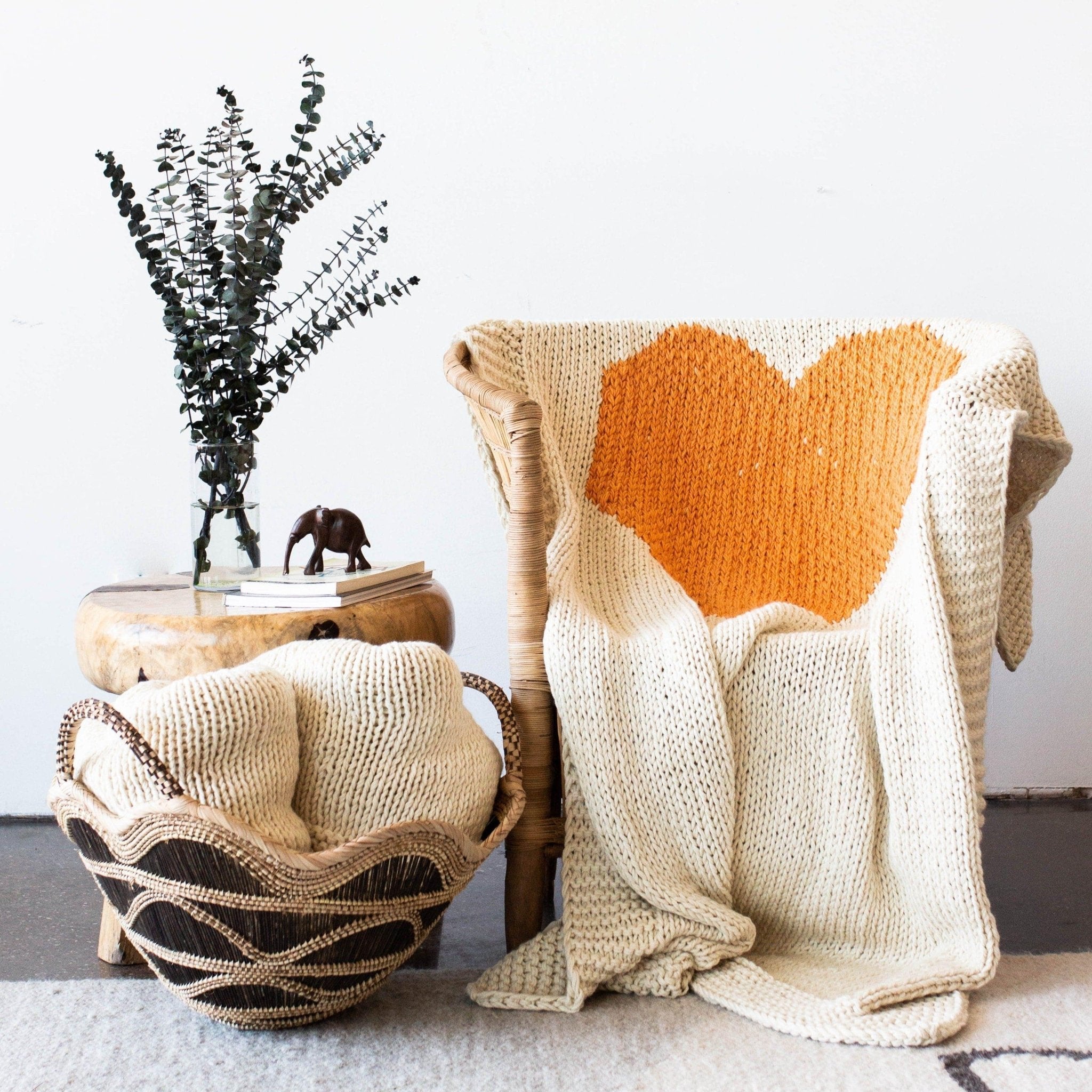 Hand - Knitted Merino Wool Heart Throw Blanket - Che Cose Belle