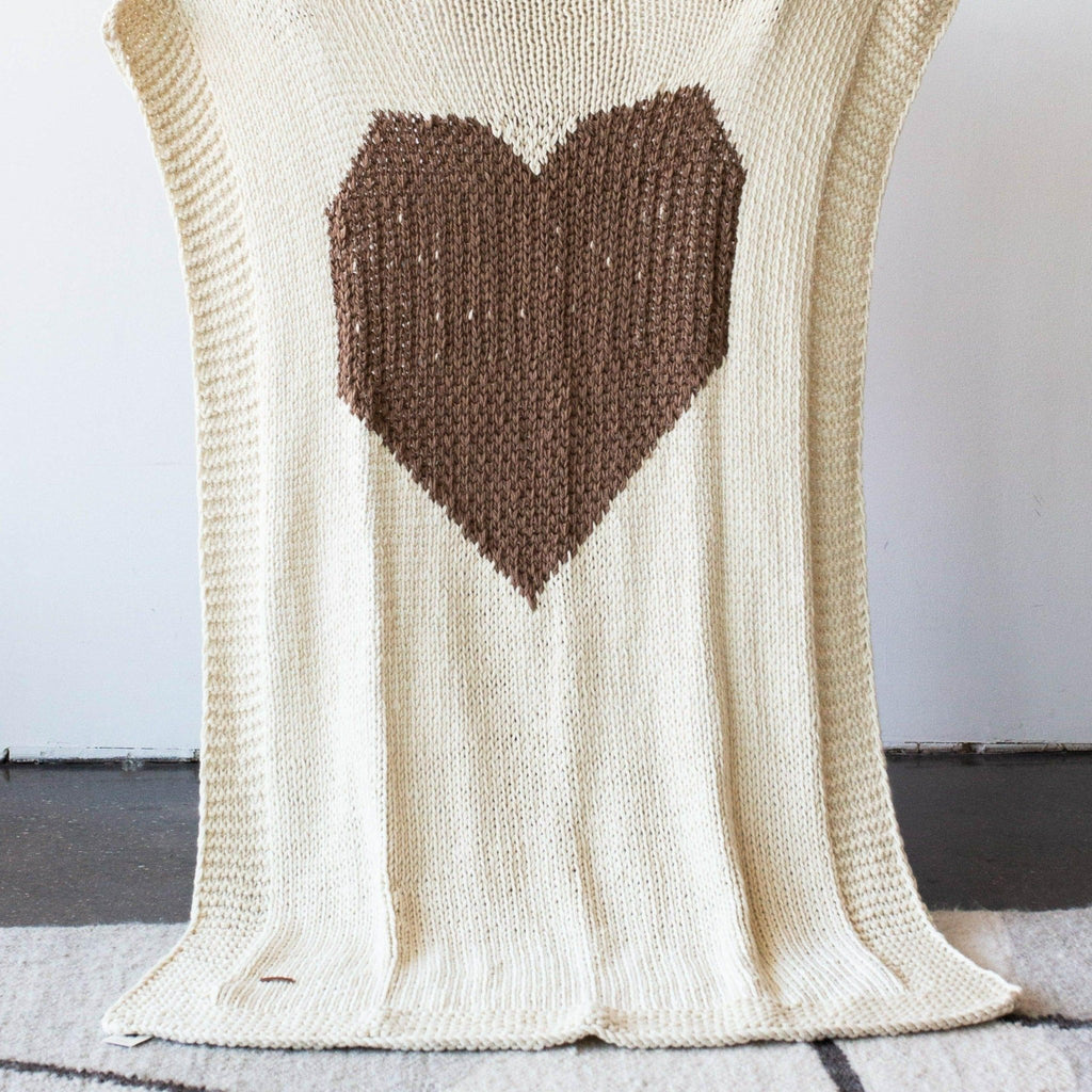 Hand - Knitted Merino Wool Heart Throw Blanket - Che Cose Belle