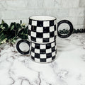 Black And White Checkered Ceramic Mug 13.5oz Hand-Painted Retro Dishwasher Safe