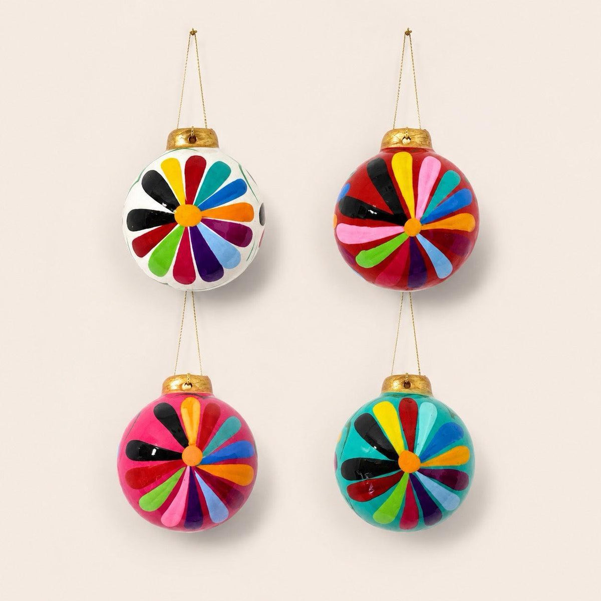Hand-Painted Ceramic Colorful Sphere Boho Flower Ornament - Mexico - Che Cose Belle