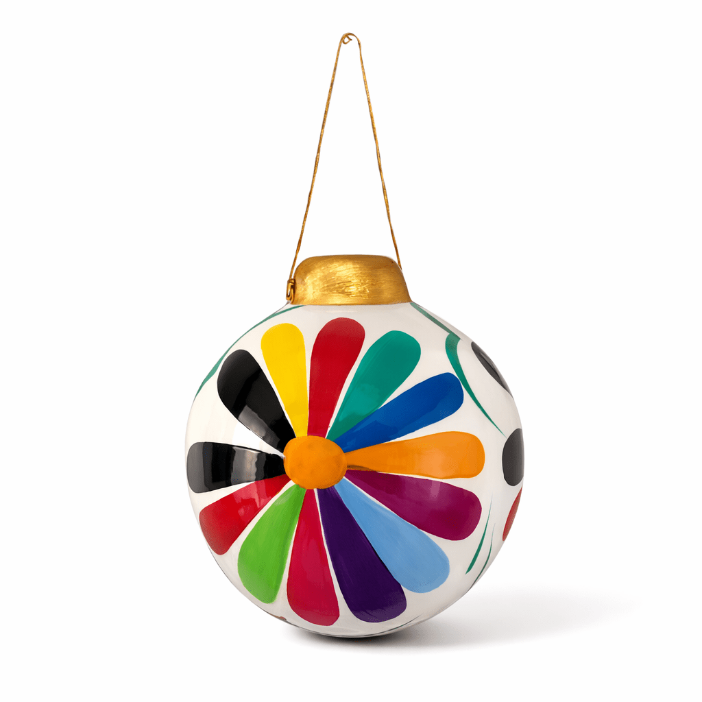 Hand-Painted Ceramic Colorful Sphere Boho Flower Ornament - Mexico - Che Cose Belle