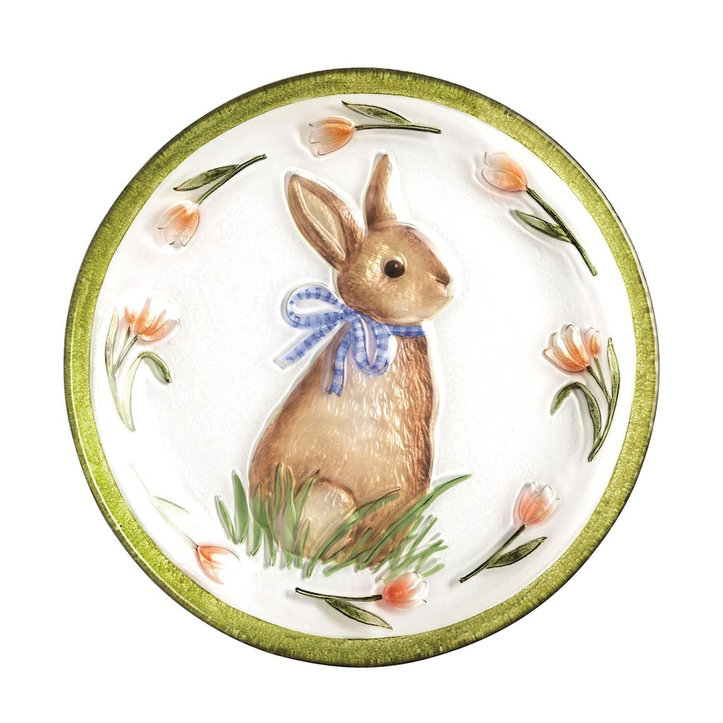 Hand Painted Easter Bunny Glass Serving Platter - Che Cose Belle