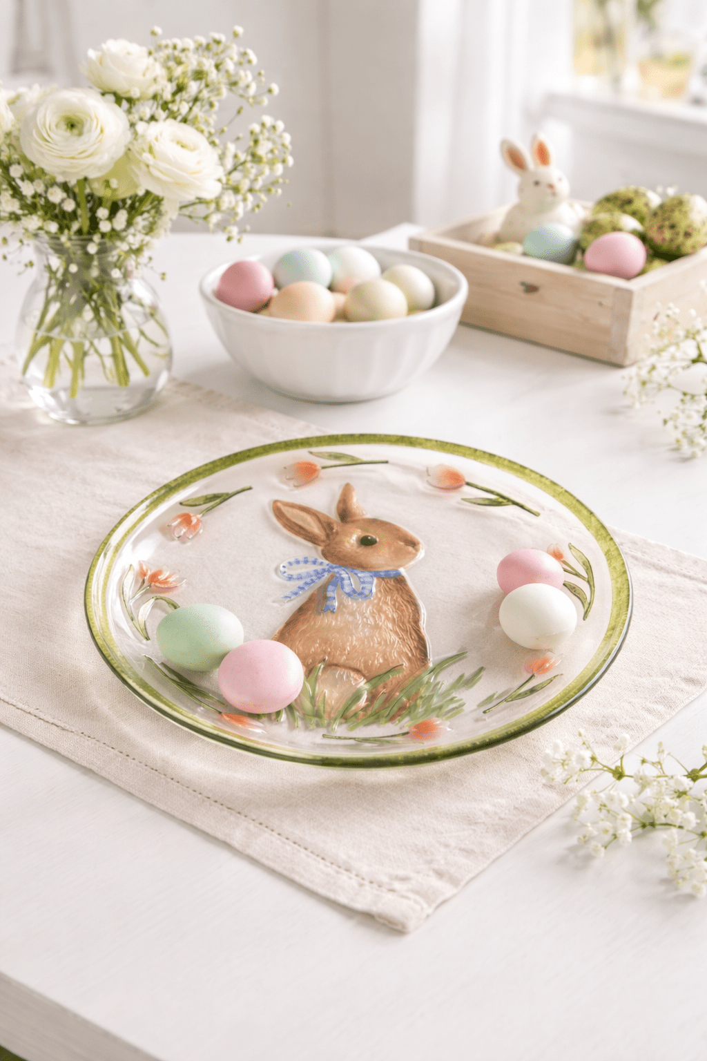Hand Painted Easter Bunny Glass Serving Platter - Che Cose Belle