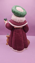 Hand-Painted Lavender Rose Santa Figurine - 10x6.5 Rustic Holiday Charm - Che Cose Belle