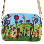 Hand-Painted Village Repurposed Purse | 10" x 3" x 7" | The Painted Attic - Che Cose Belle