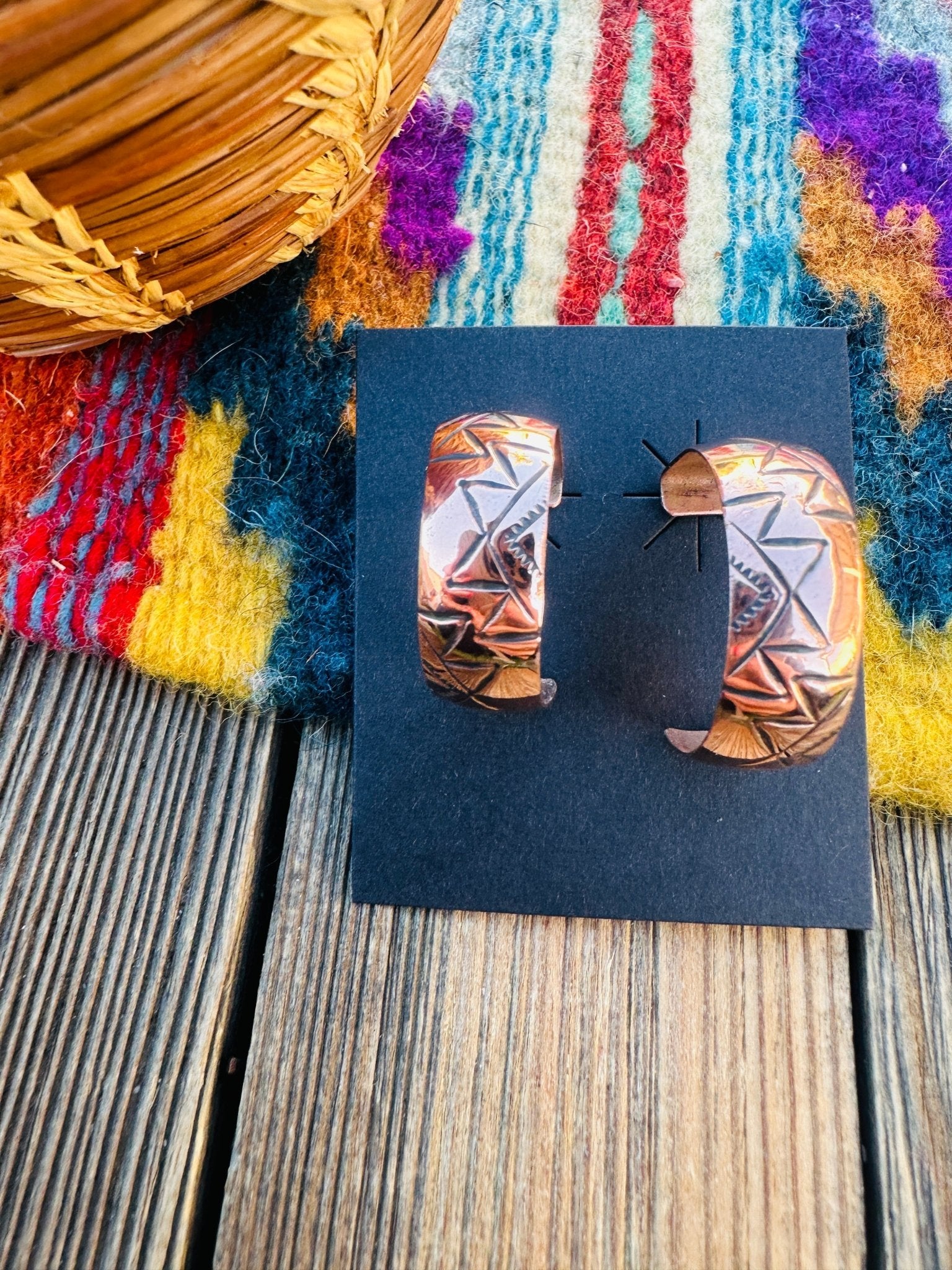 Hand Stamped Copper Hoop Earrings - Che Cose Belle