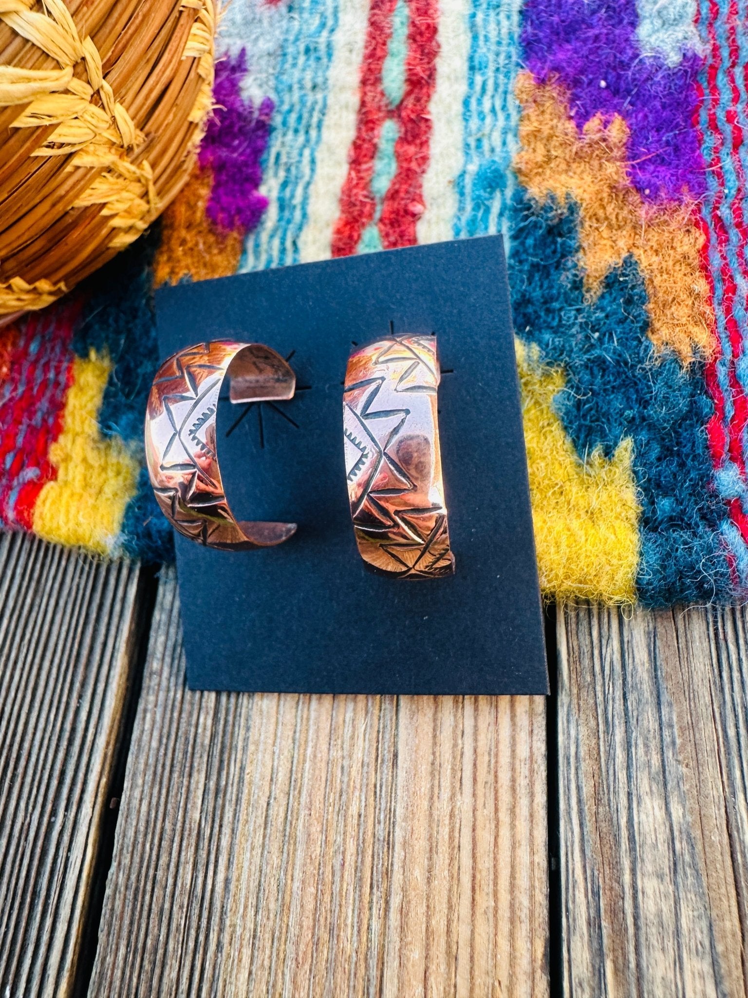 Hand Stamped Copper Hoop Earrings - Che Cose Belle