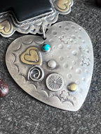 Hand Stamped Sterling Silver & Black Marble Santa Fe Cross and Heart Pendant by Kimari Somers - Che Cose Belle