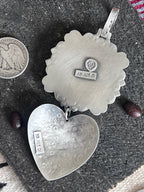 Hand Stamped Sterling Silver & Black Marble Santa Fe Cross and Heart Pendant by Kimari Somers - Che Cose Belle