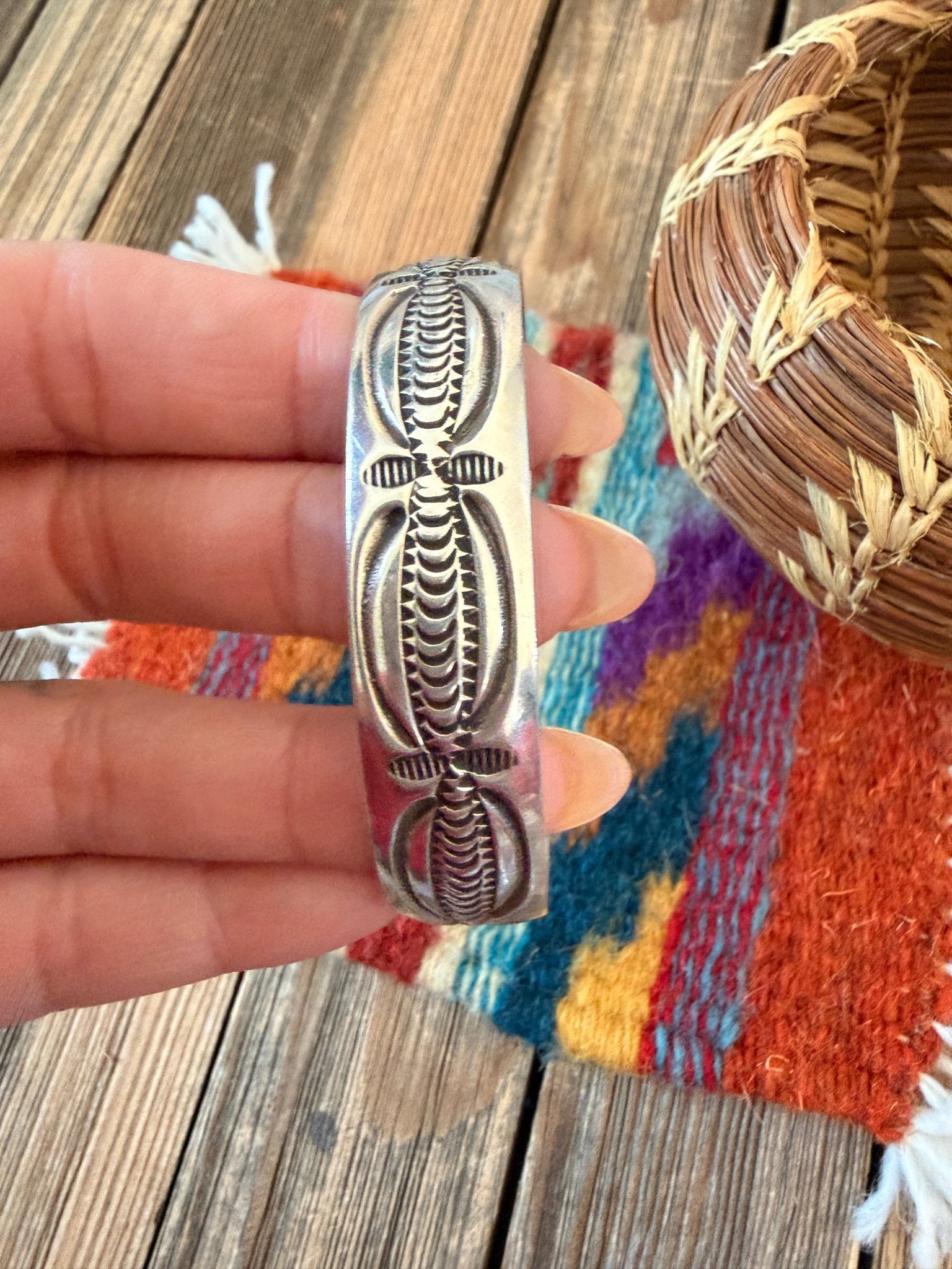 Hand Stamped Sterling Silver Cuff Bracelet - Che Cose Belle