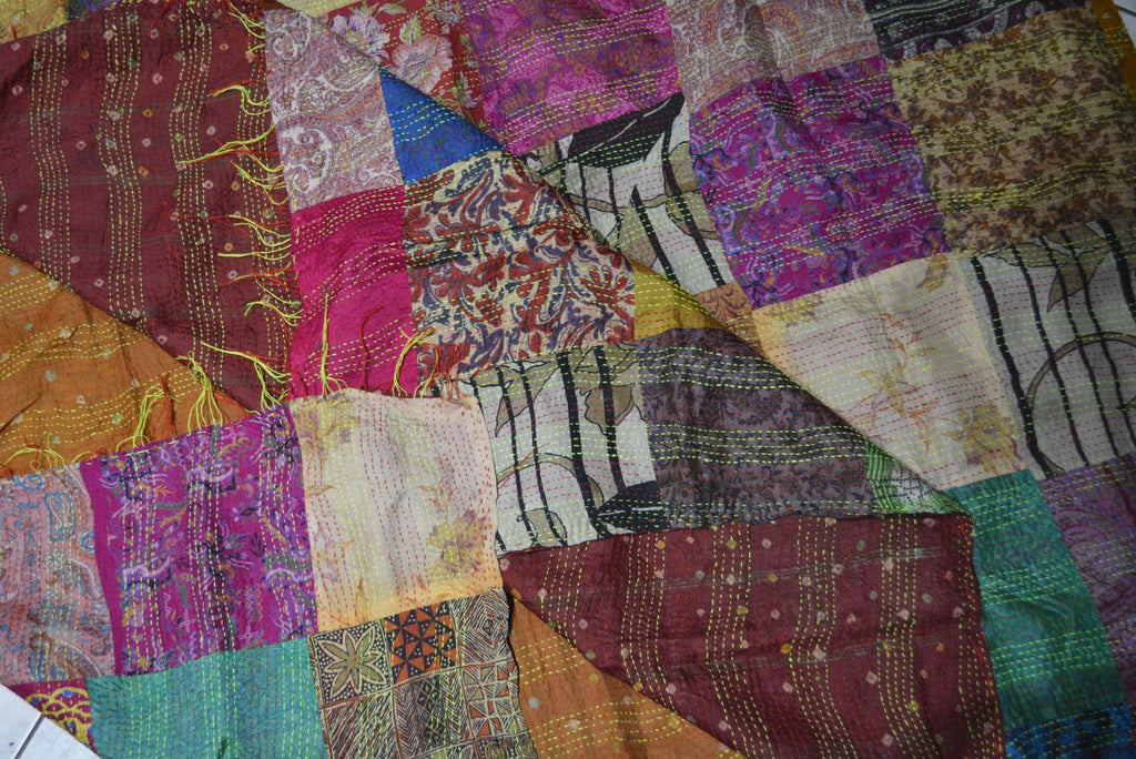 Hand Stitched Kantha Silk Vintage throw - Che Cose Belle