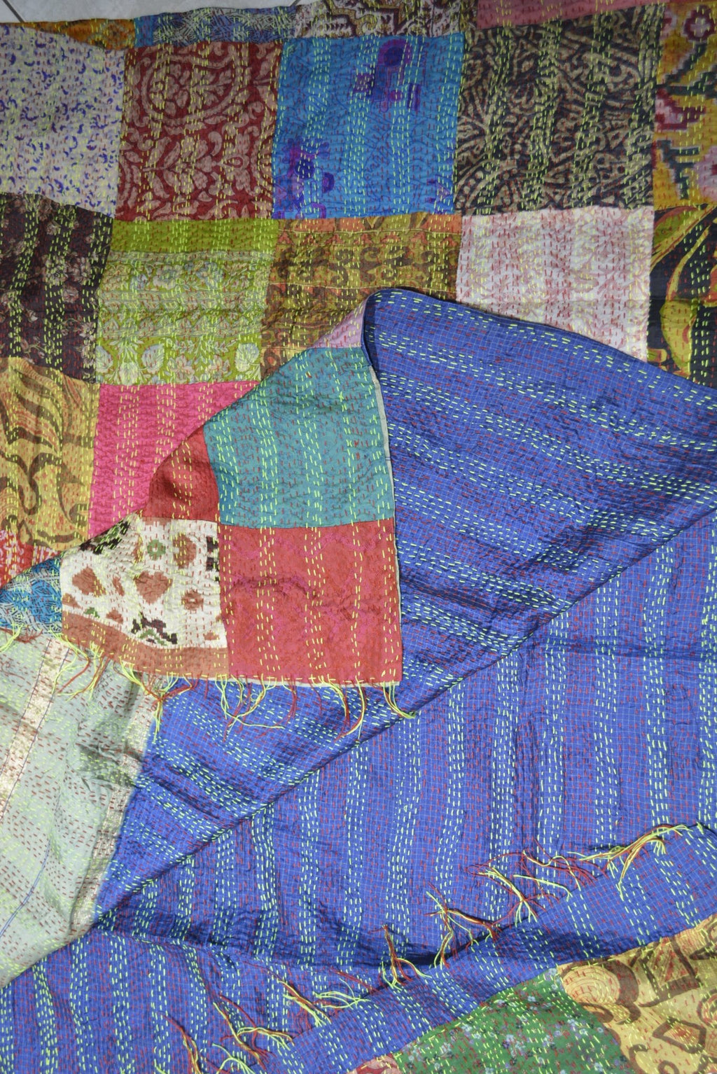 Hand Stitched Kantha Silk Vintage throw - Che Cose Belle