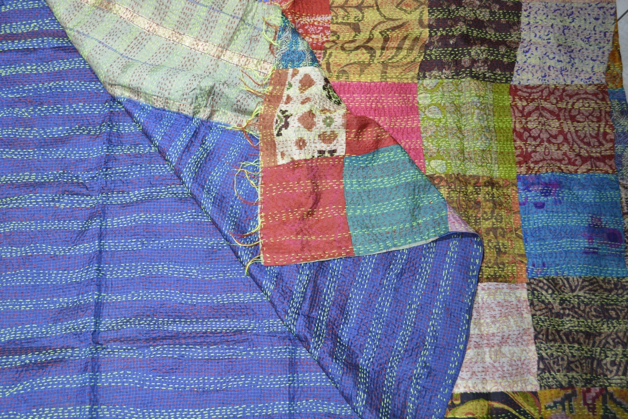 Hand Stitched Kantha Silk Vintage throw - Che Cose Belle