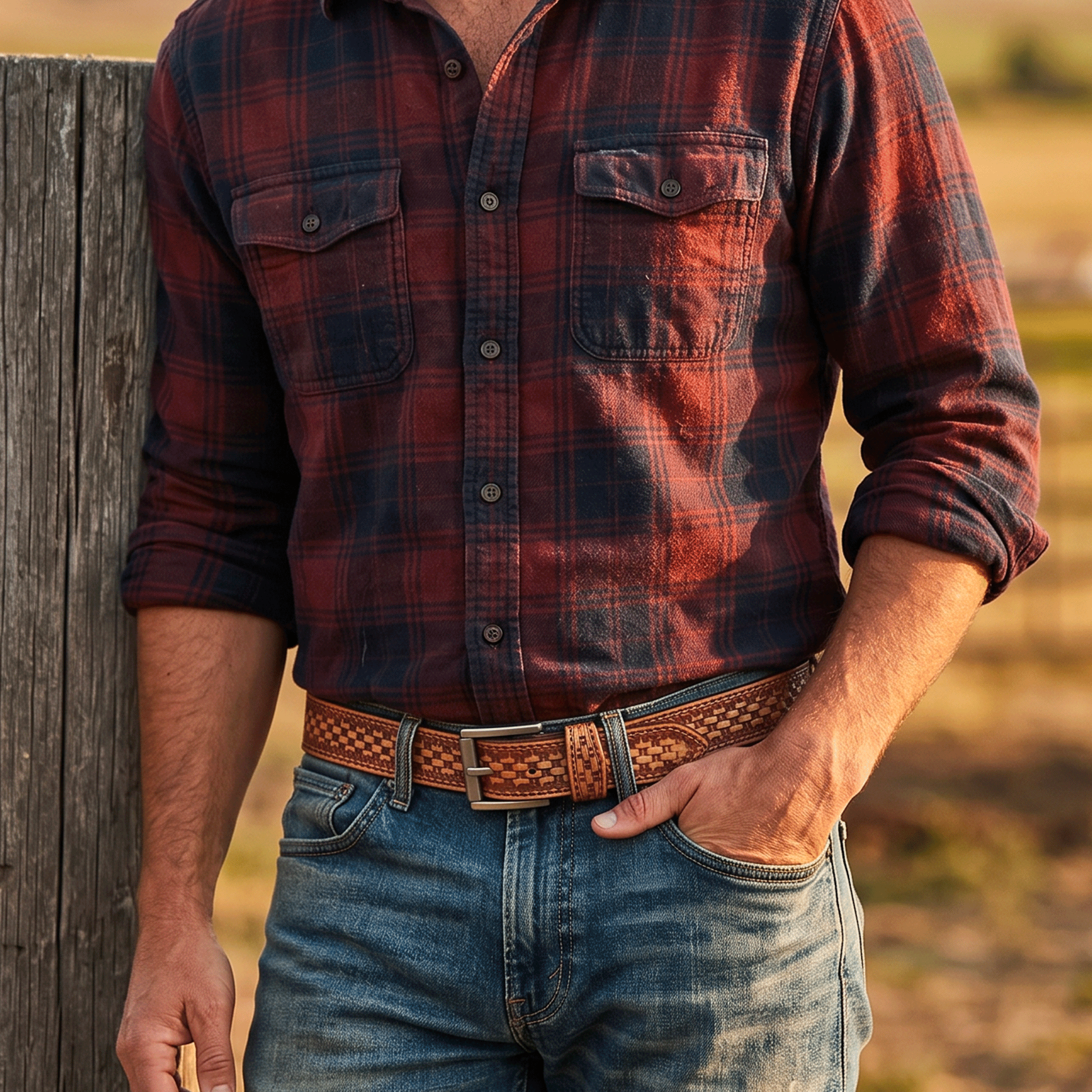HAND-TOOLED BASKETWEAVE JEAN BELT - Che Cose Belle