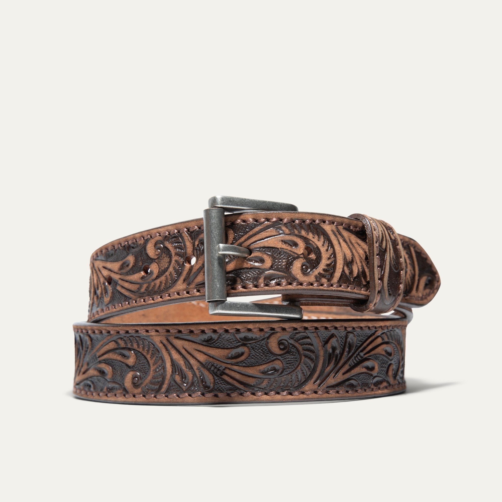 HAND-TOOLED MORNING GLORY JEAN BELT - Che Cose Belle
