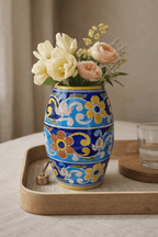 Handcrafted Blue Pottery Daisy Vase — Jaipur Hand - Painted - Che Cose Belle
