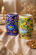 Handcrafted Blue Pottery Daisy Vase — Jaipur Hand - Painted - Che Cose Belle