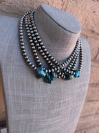 Handcrafted Chunky Kingman Turquoise And Sterling Silver 6mm Beaded Necklace 16" - Che Cose Belle