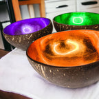 Coconut Rainbow Bowls Handcrafted Gold Leaf Polished Lacquered Eco Serve Bowls
