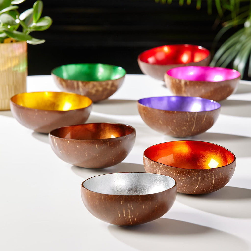 Coconut Rainbow Bowls Handcrafted Gold Leaf Polished Lacquered Eco Serve Bowls