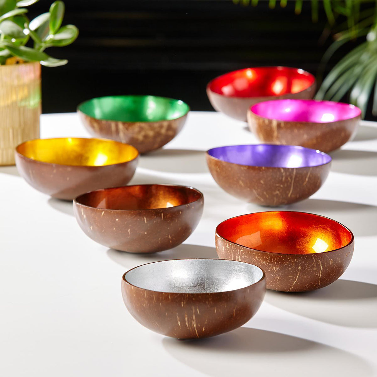 Coconut Rainbow Bowls Handcrafted Gold Leaf Polished Lacquered Eco Serve Bowls