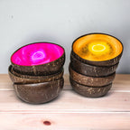 Coconut Rainbow Bowls Handcrafted Gold Leaf Polished Lacquered Eco Serve Bowls