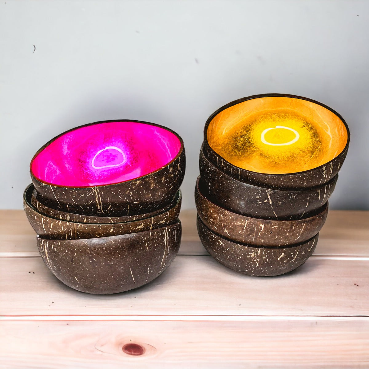 Coconut Rainbow Bowls Handcrafted Gold Leaf Polished Lacquered Eco Serve Bowls
