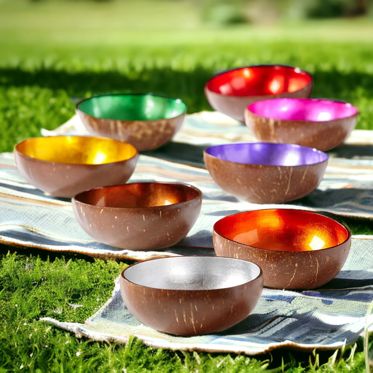 Coconut Rainbow Bowls Handcrafted Gold Leaf Polished Lacquered Eco Serve Bowls