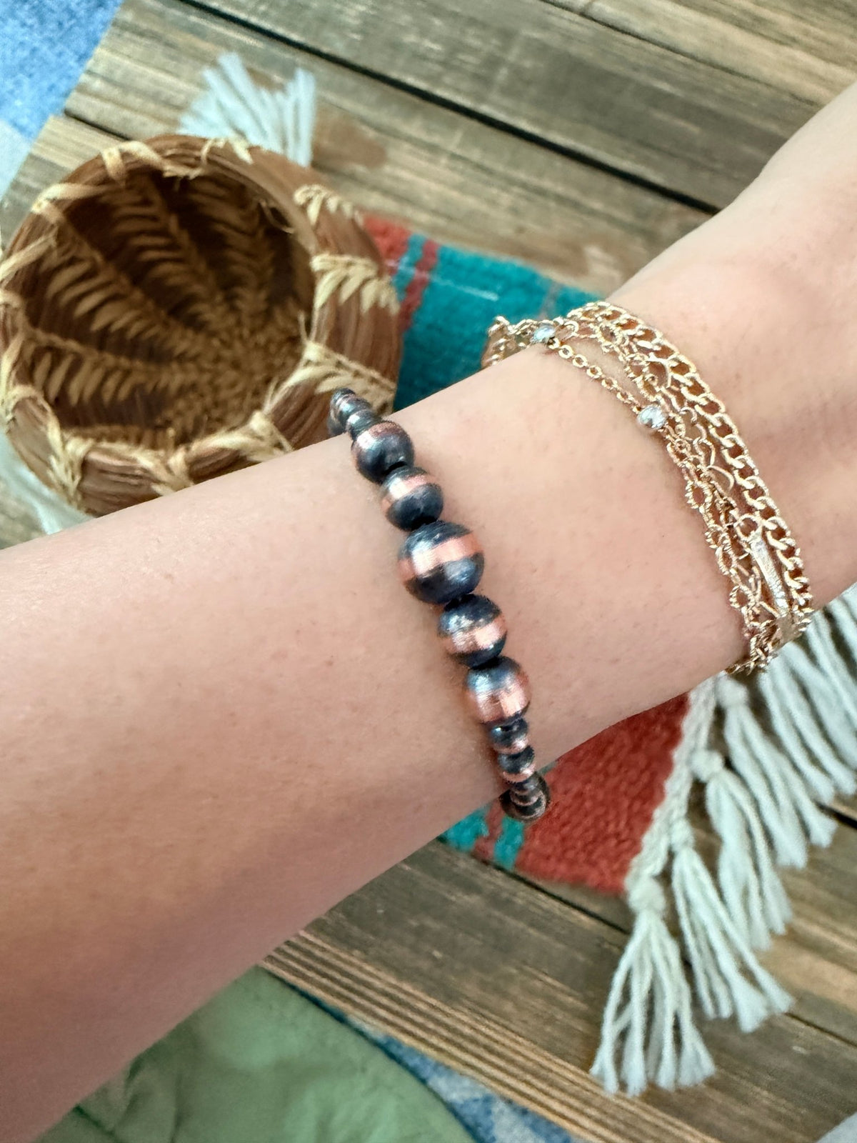 Handcrafted Copper Beaded Bracelet 7.5” - Che Cose Belle