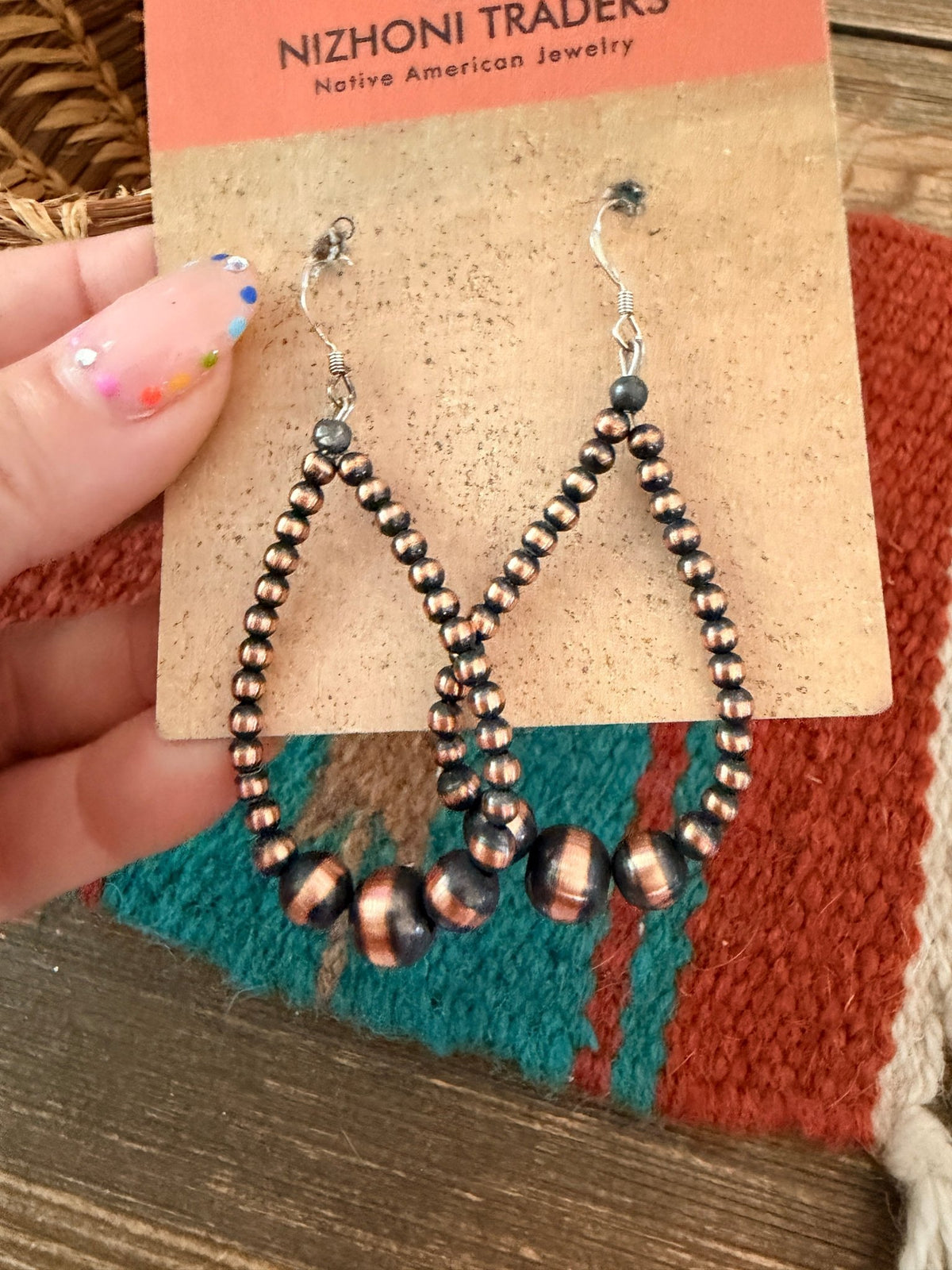 Handcrafted Copper Beaded Dangle Hoop Earrings - Che Cose Belle