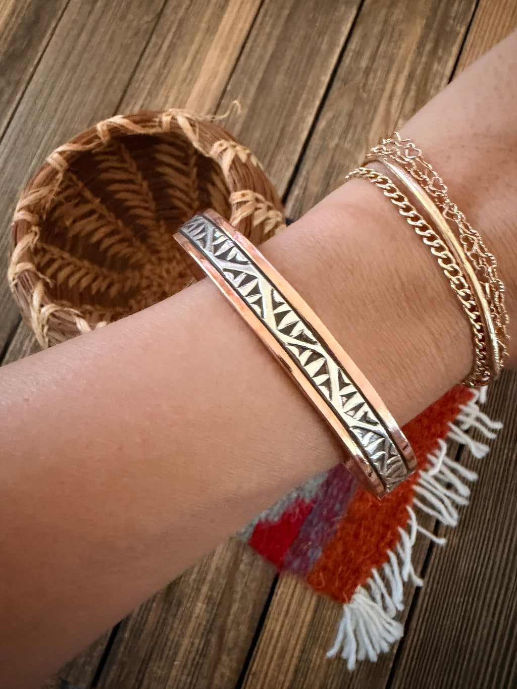 Handcrafted Copper & Sterling Silver Cuff Bracelet by Wylie Secatero - Che Cose Belle