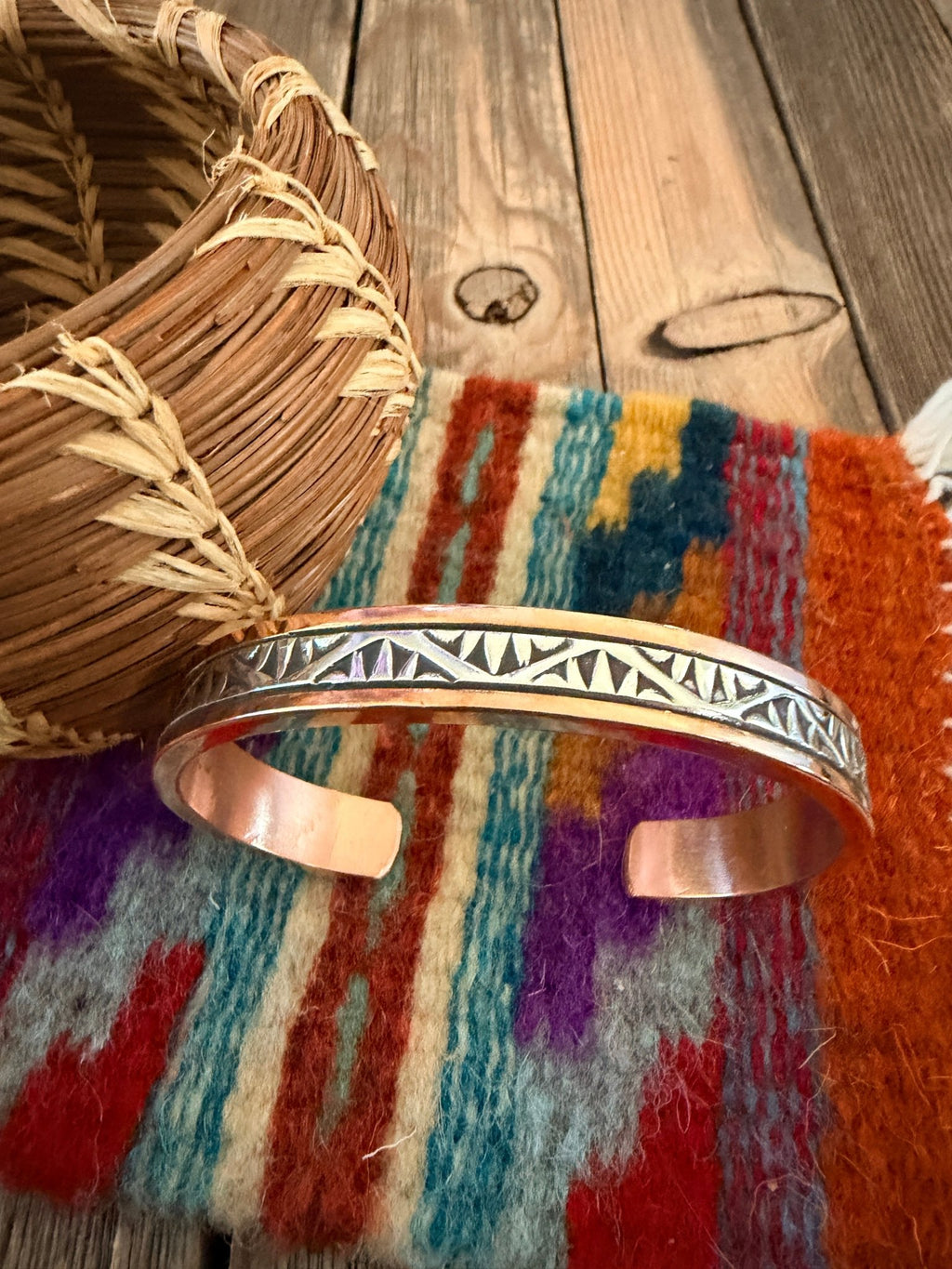 Handcrafted Copper & Sterling Silver Cuff Bracelet by Wylie Secatero - Che Cose Belle