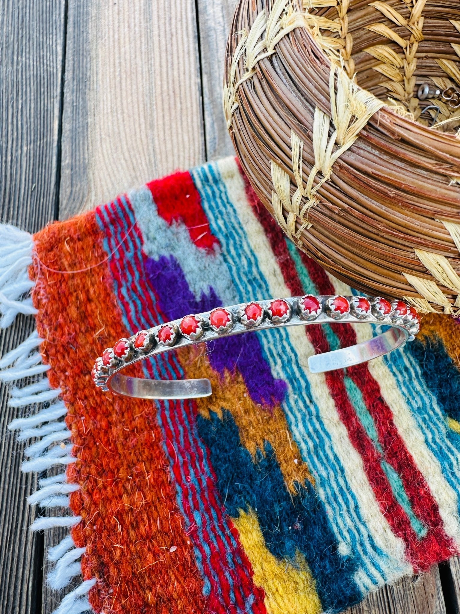 Handcrafted Coral & Sterling Silver Stacker Cuff Bracelet - Che Cose Belle
