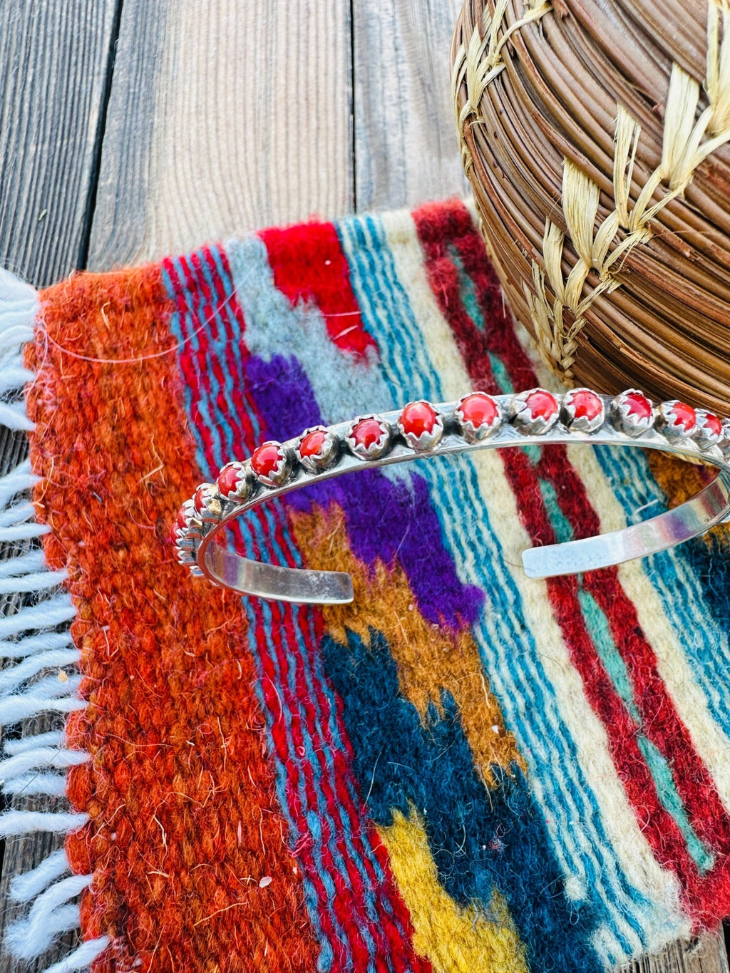 Handcrafted Coral & Sterling Silver Stacker Cuff Bracelet - Che Cose Belle