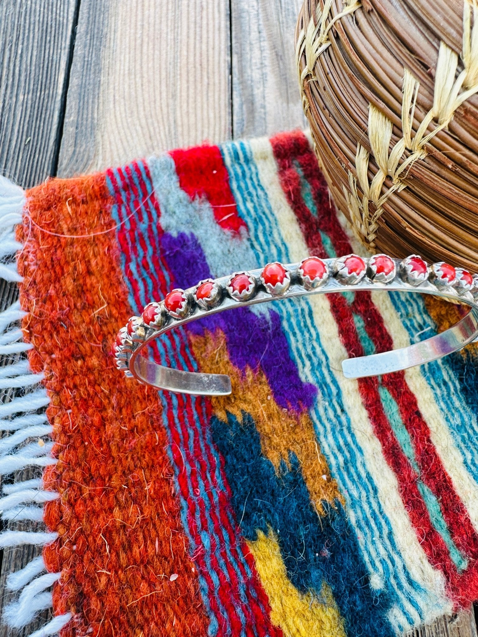 Handcrafted Coral & Sterling Silver Stacker Cuff Bracelet - Che Cose Belle