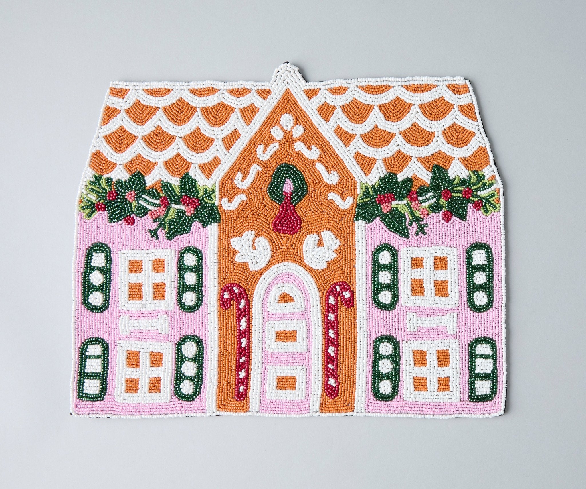 Handcrafted Gingerbread House Beaded Placemat, Beaded Holiday Table Decor, Christmas special beaded placemat by Payton James, Christmas decoration gift for her - Che Cose Belle