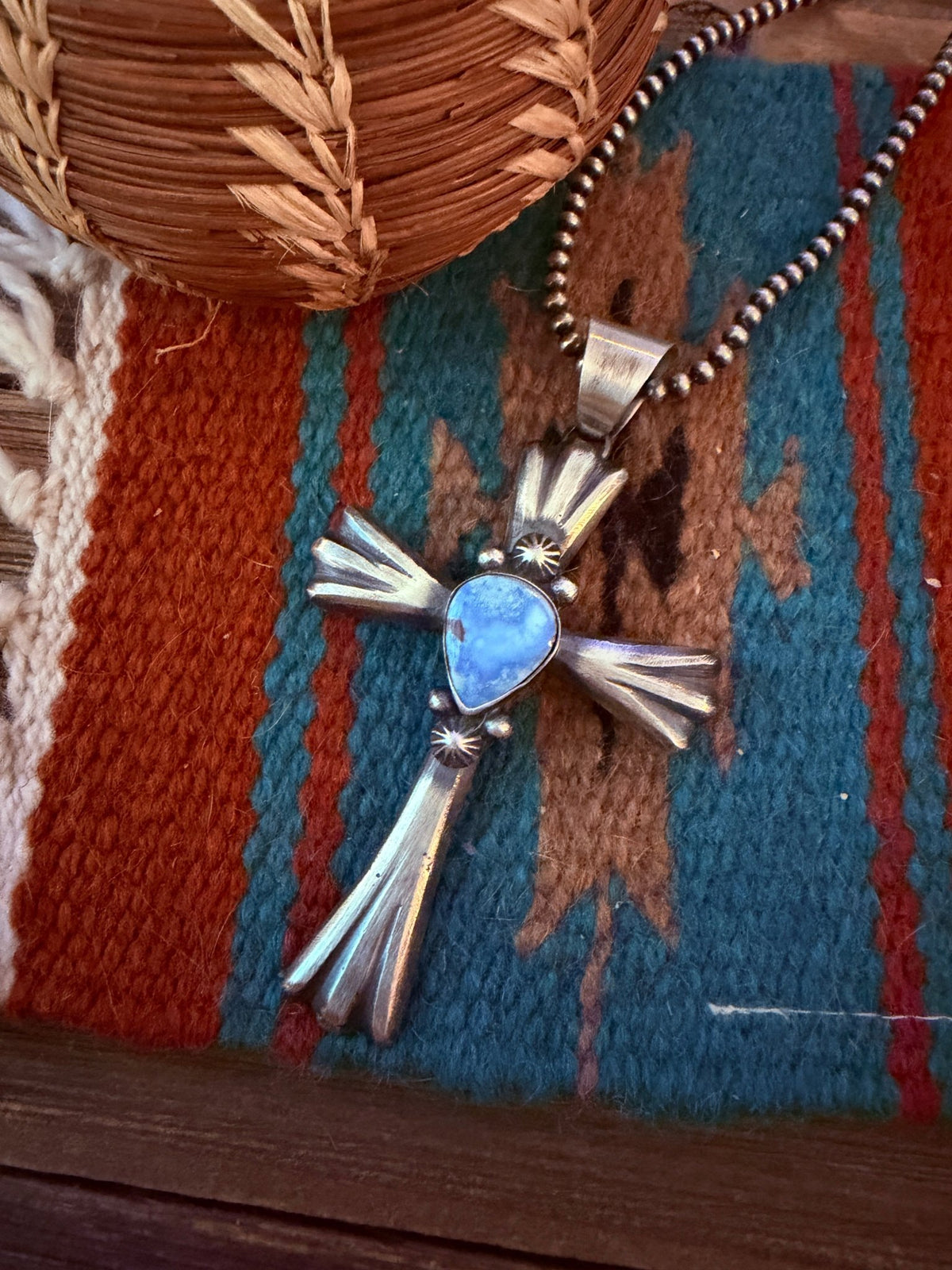 Handcrafted Golden Hills Turquoise & Sterling Silver Cross Pendant by Chimney Butte - Che Cose Belle